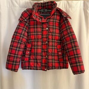 Tommy Hilfiger Plaid Puffer Coat with removable hood. Size: XS. New with tags